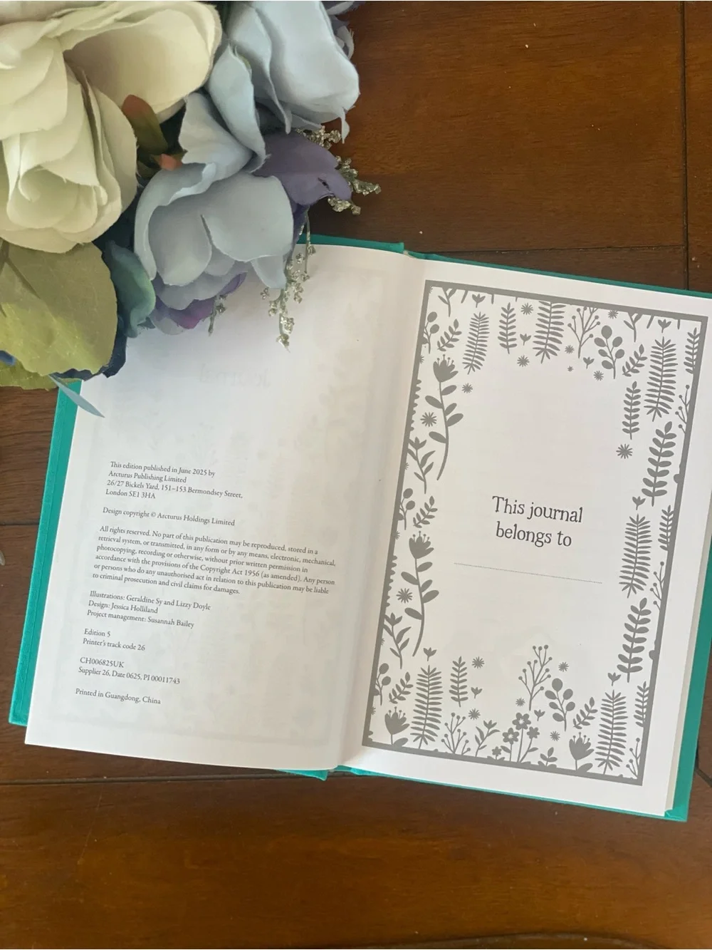 New Cloth Covered Teal Journal with Gold Foil-Stamped Foliage